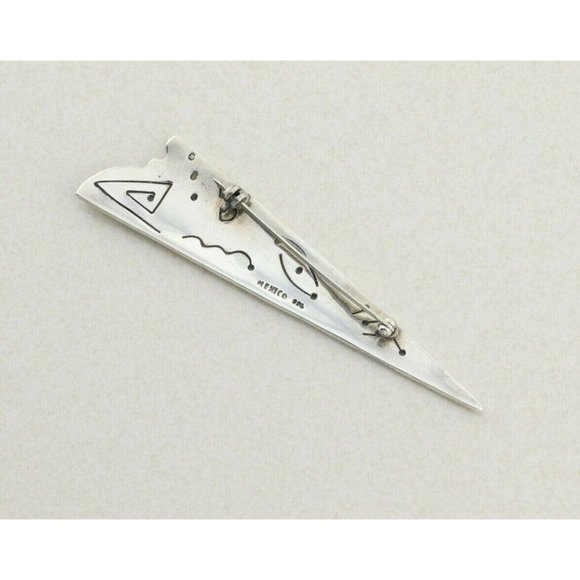 Sterling Silver Modernist Abstract Long Triangle Large Pin Brooch - Picture 5 of 5